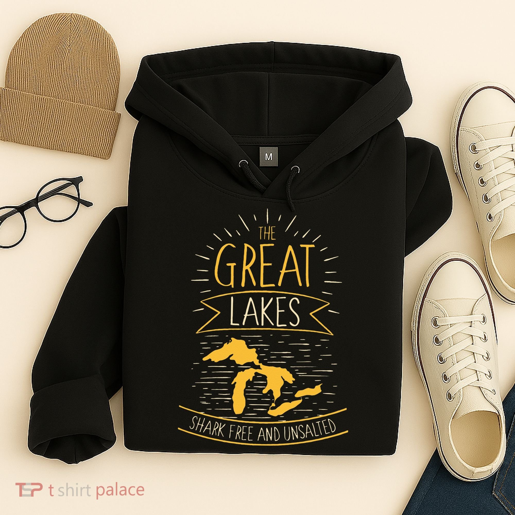 The Great Lakes Shark Free Unsalted Michigan Gift Hoodie