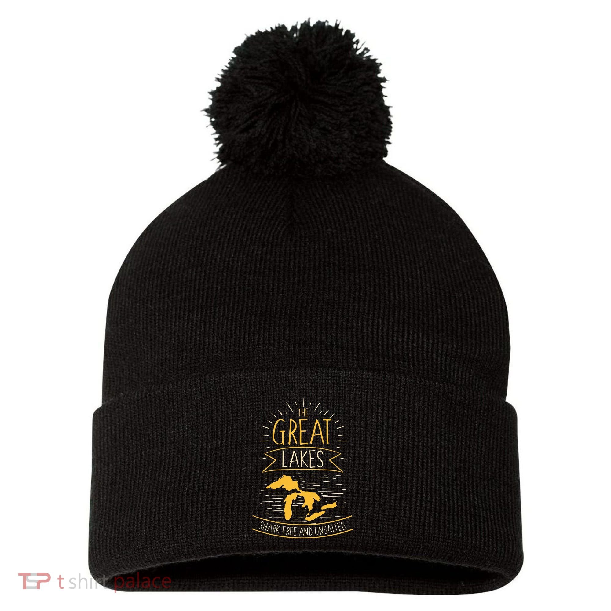 The Great Lakes Shark Free Unsalted Michigan Gift Pom Pom 12in Knit Beanie