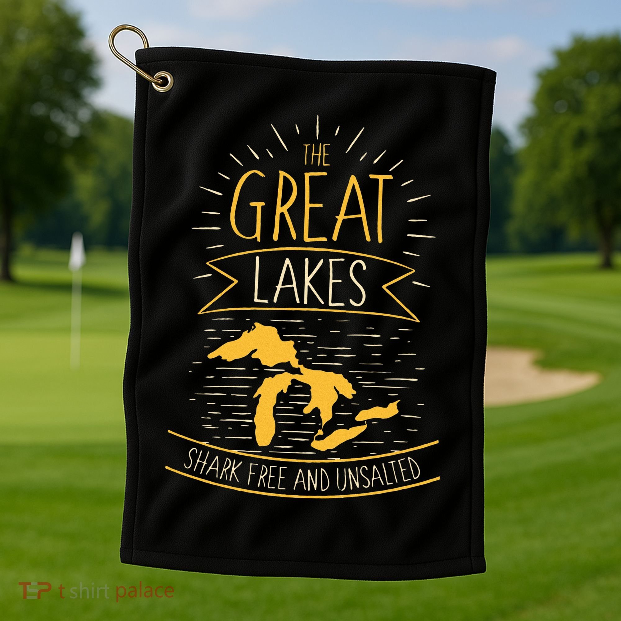 The Great Lakes Shark Free Unsalted Michigan Gift Golf Towel