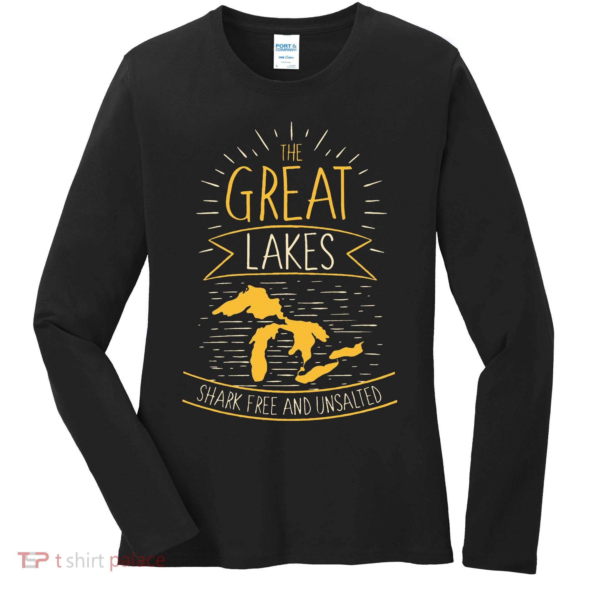 The Great Lakes Shark Free Unsalted Michigan Gift Women's Long Sleeve Shirt