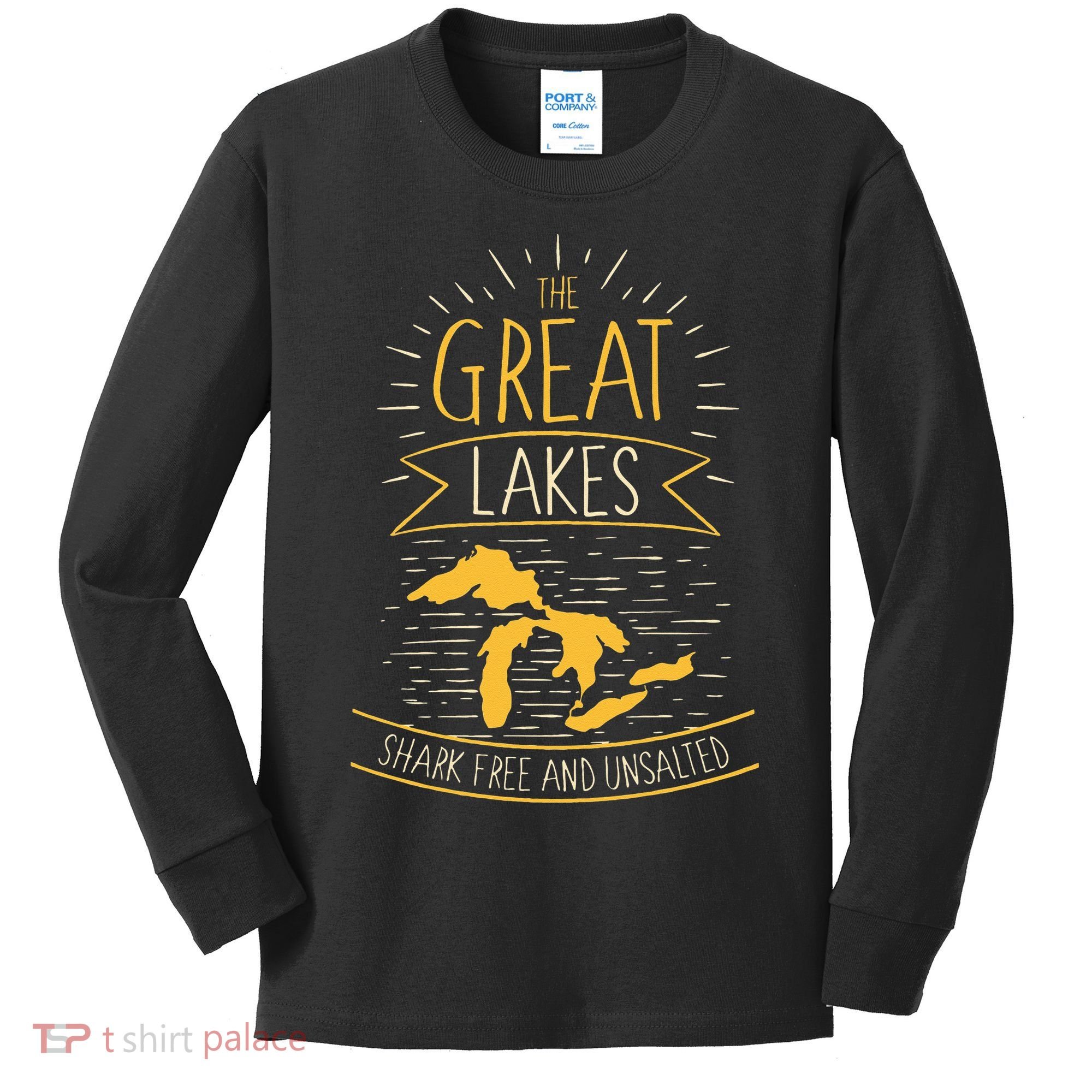 The Great Lakes Shark Free Unsalted Michigan Gift Kids Long Sleeve Shirt