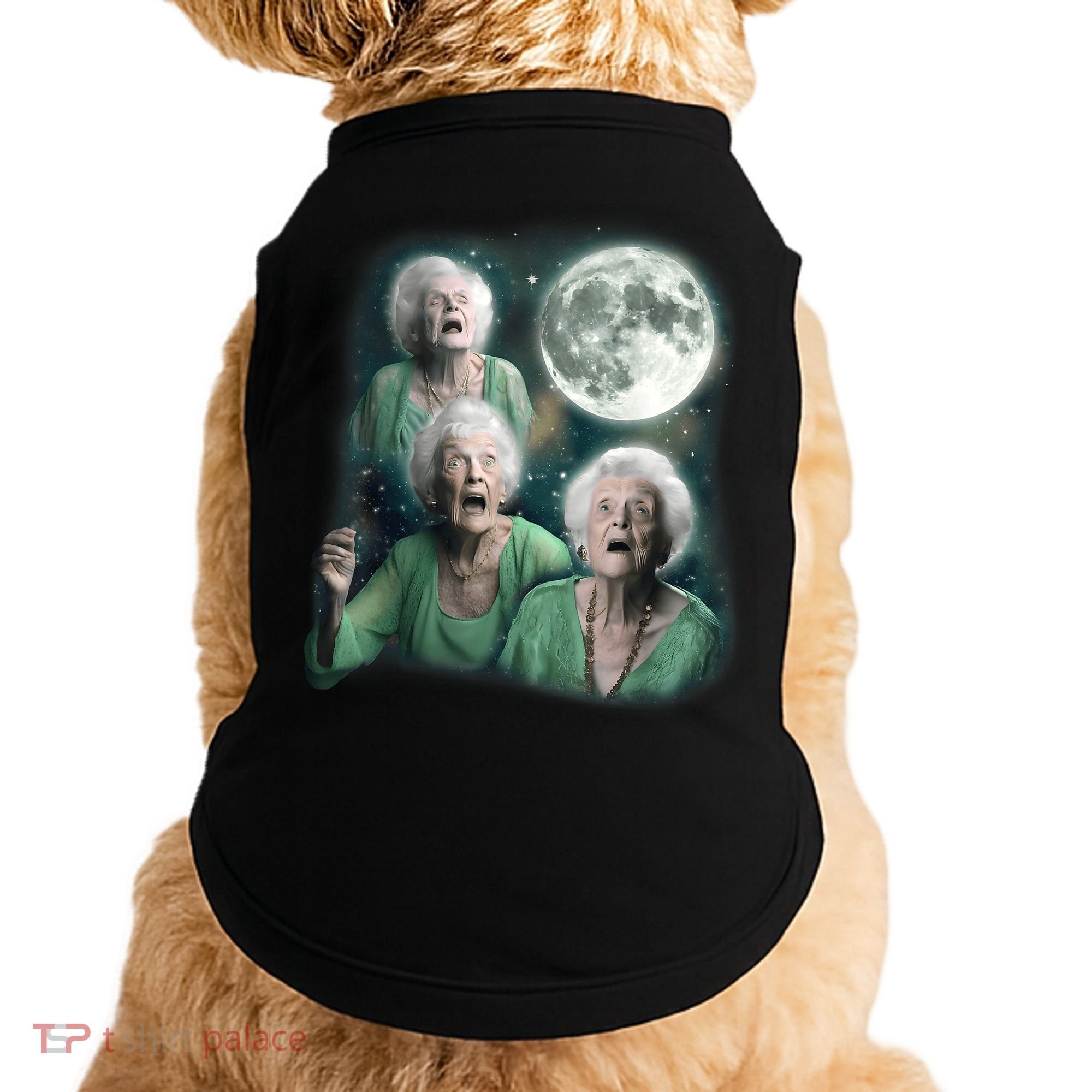 Three Granny Moon 3 Old Ladys Howling Weird Cursed Meme Doggie Tank