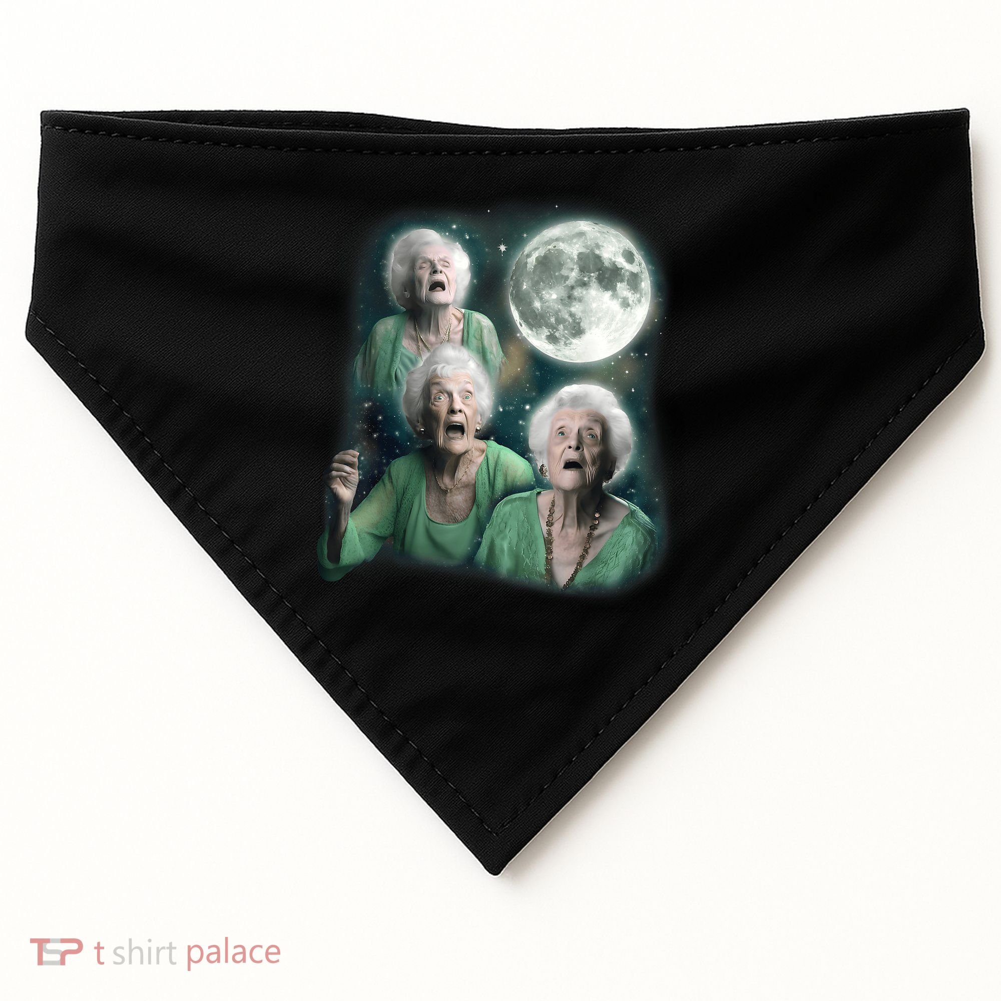 Three Granny Moon 3 Old Ladys Howling Weird Cursed Meme USA-Made Doggie Bandana