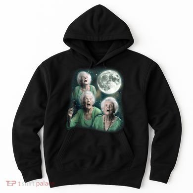 Three Granny Moon 3 Old Ladys Howling Weird Cursed Meme Hoodie