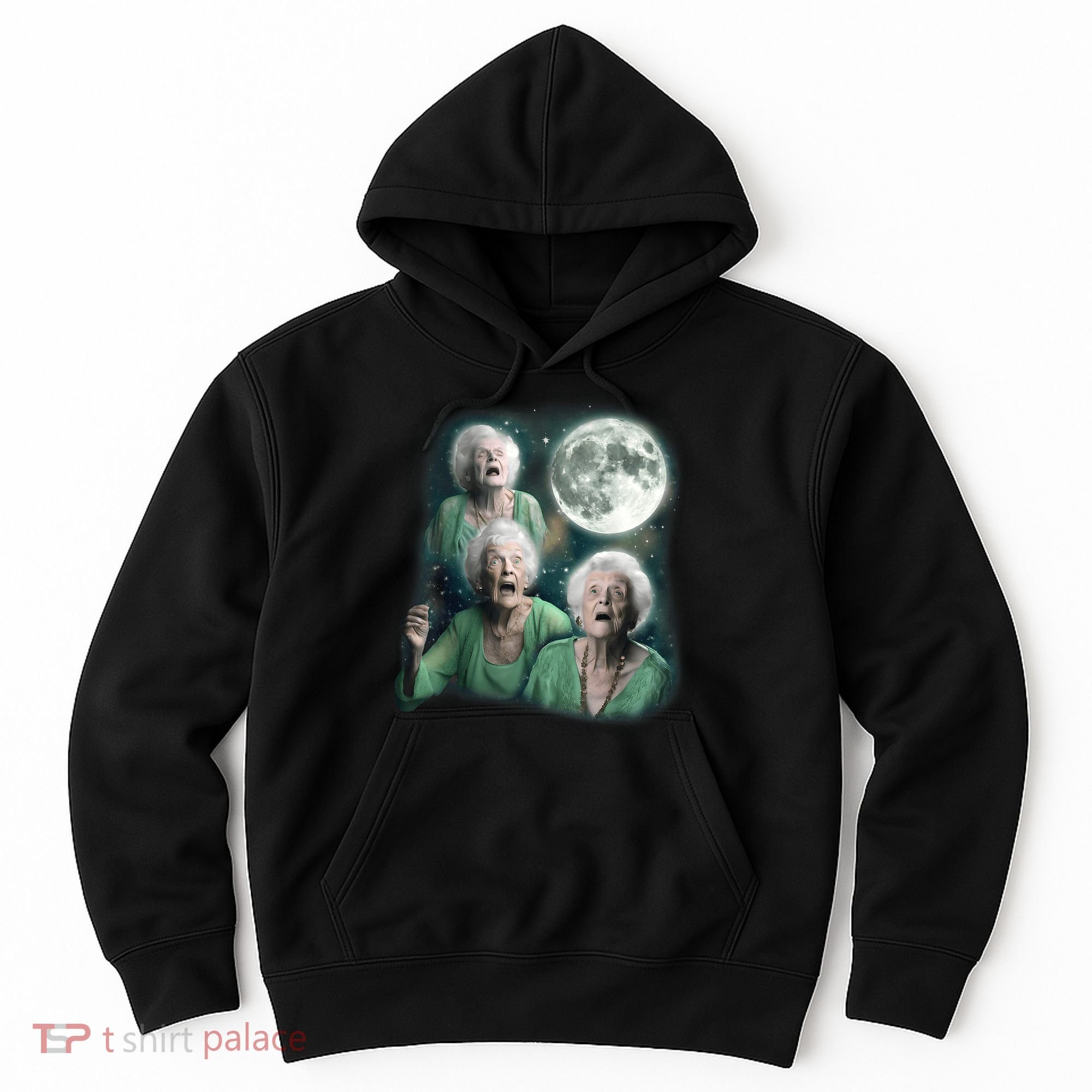 Three Granny Moon 3 Old Ladys Howling Weird Cursed Meme Hoodie