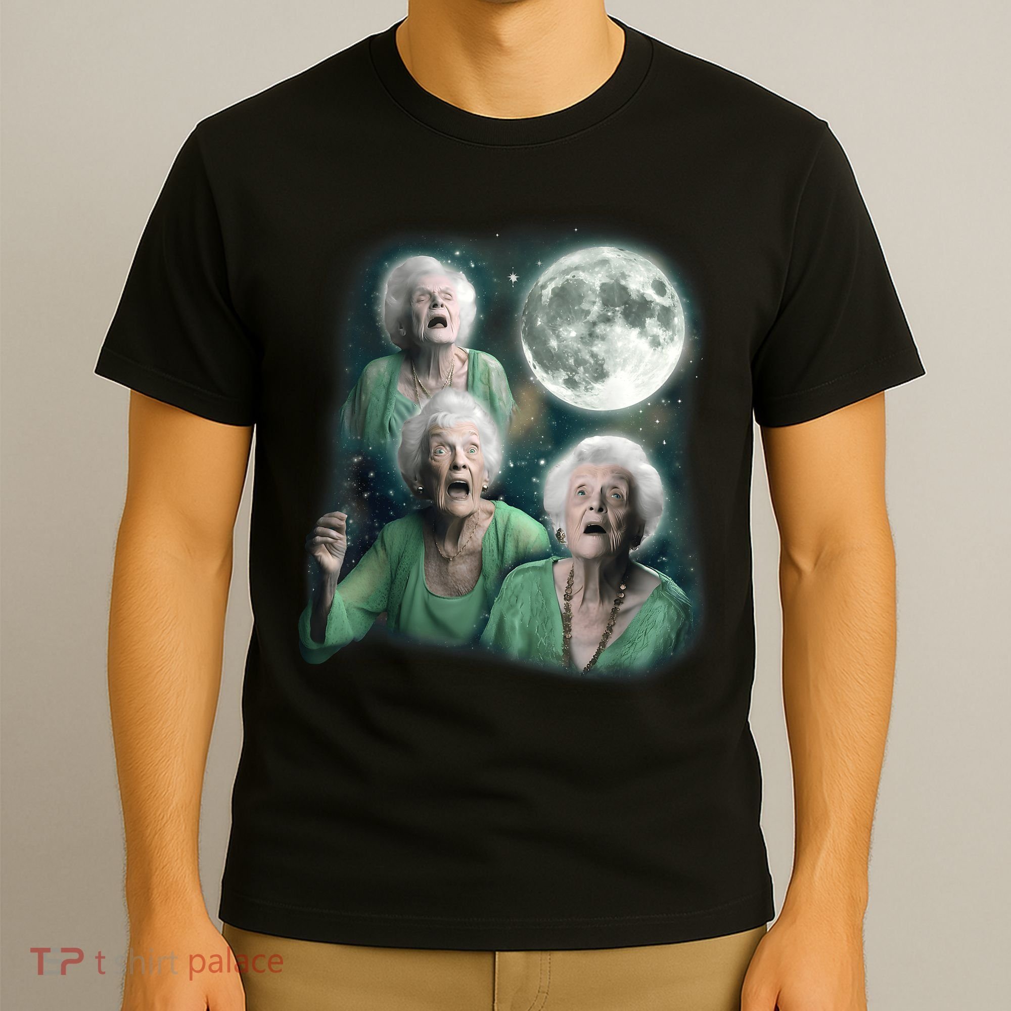 Three Granny Moon 3 Old Ladys Howling Weird Cursed Meme T-Shirt