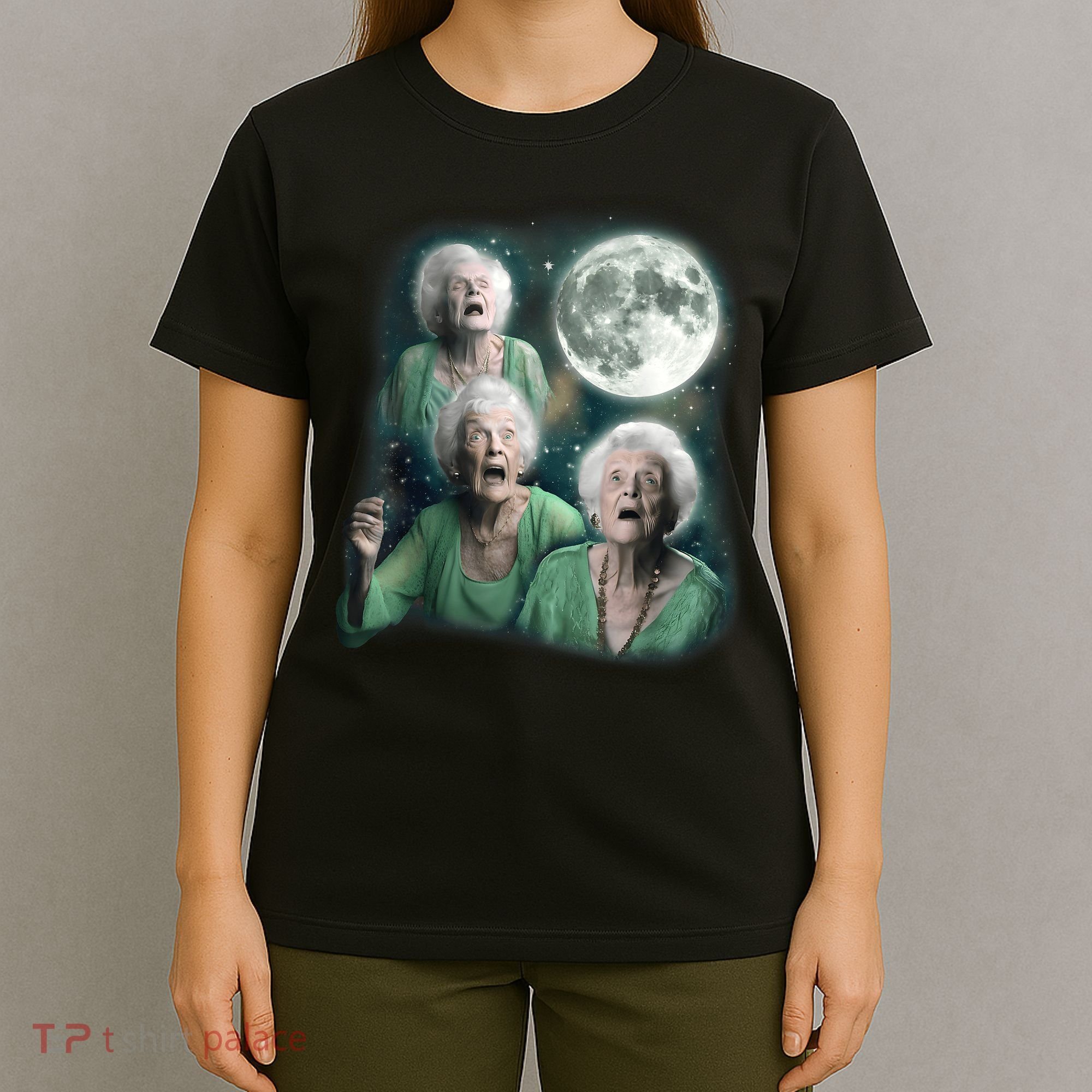 Three Granny Moon 3 Old Ladys Howling Weird Cursed Meme T-Shirt