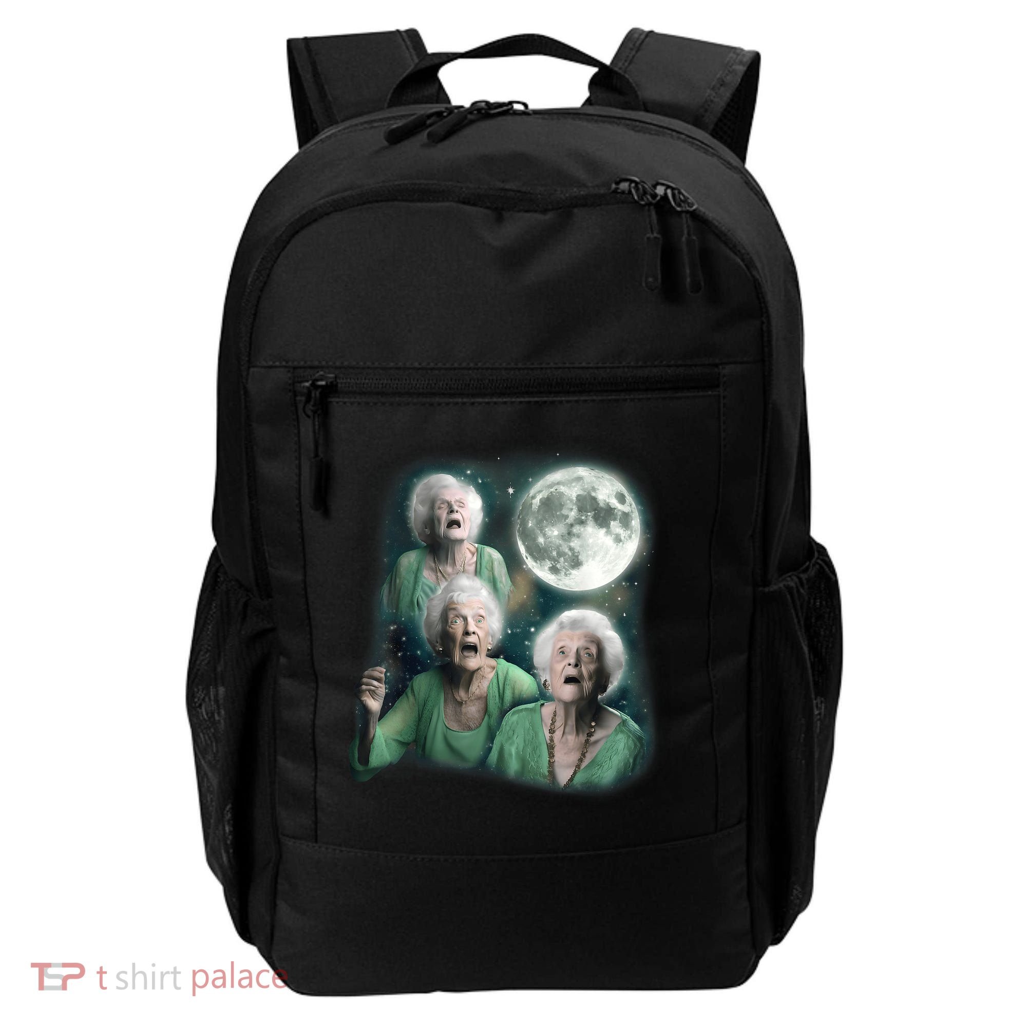 Three Granny Moon 3 Old Ladys Howling Weird Cursed Meme Backpack