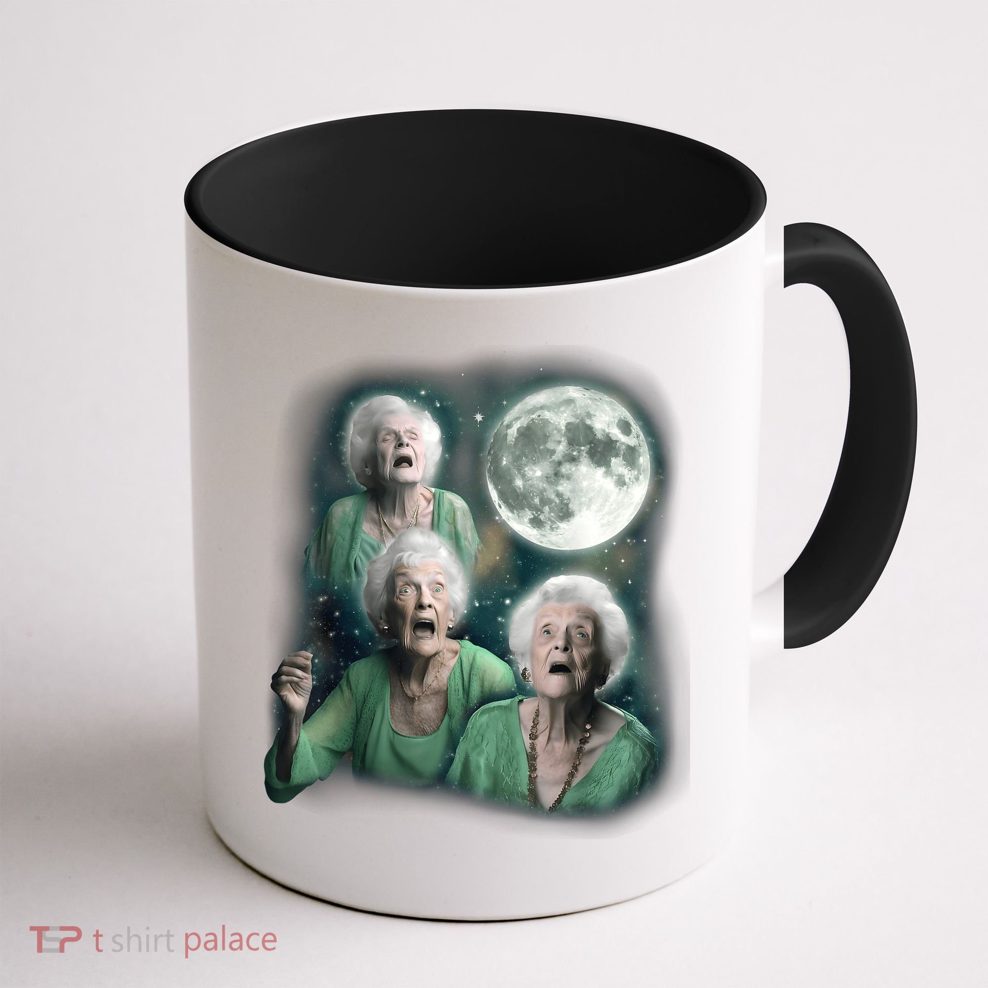 Three Granny Moon 3 Old Ladys Howling Weird Cursed Meme Coffee Mug