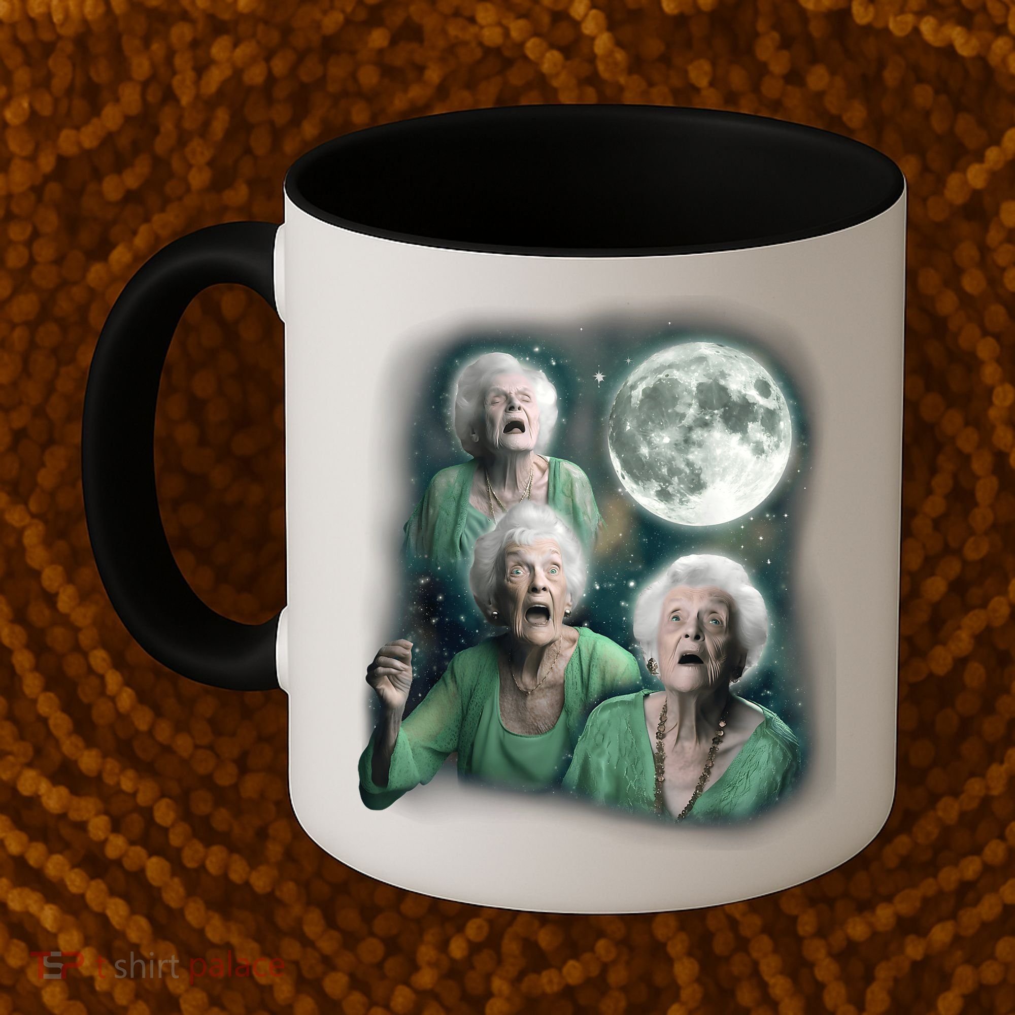 Three Granny Moon 3 Old Ladys Howling Weird Cursed Meme Coffee Mug