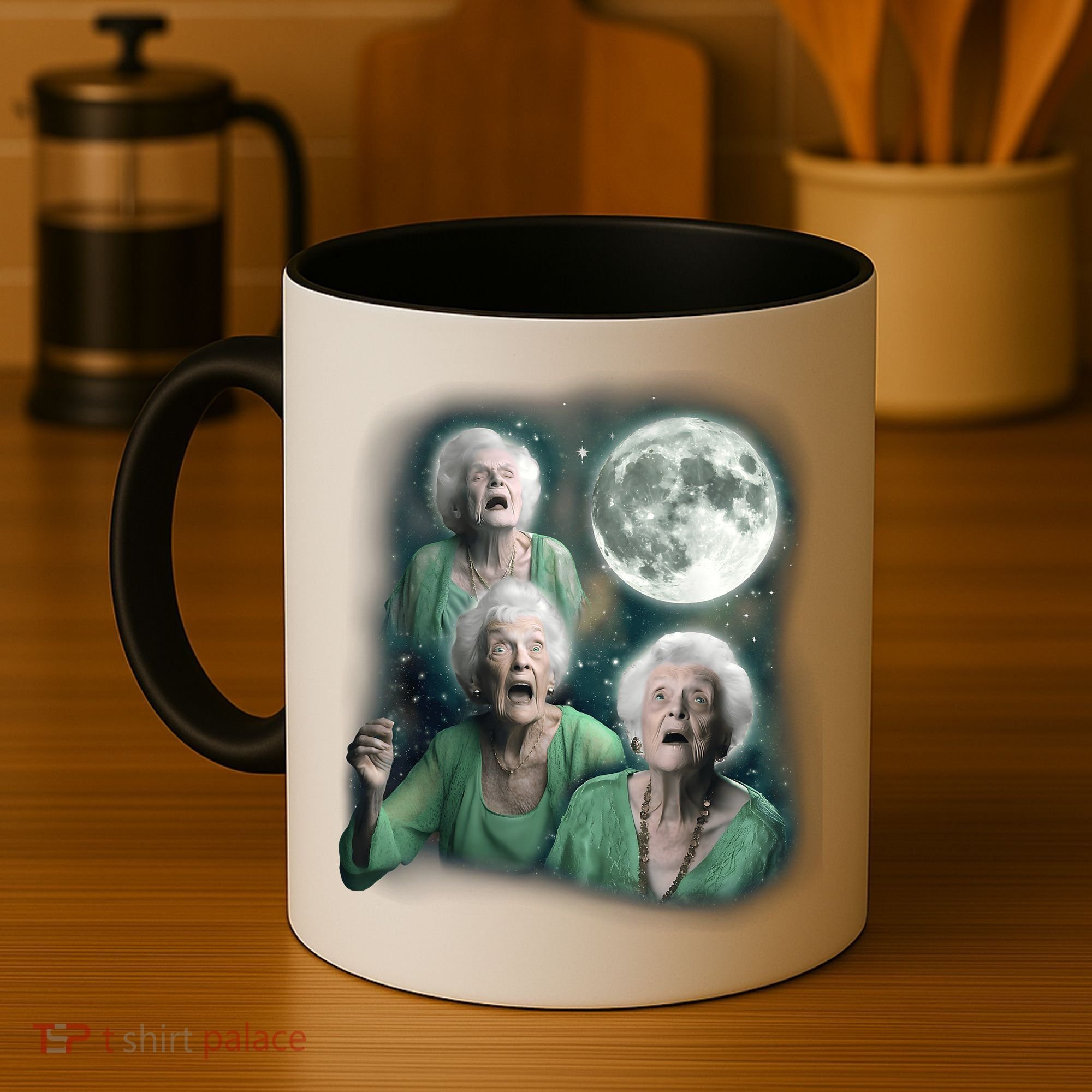 Three Granny Moon 3 Old Ladys Howling Weird Cursed Meme Coffee Mug