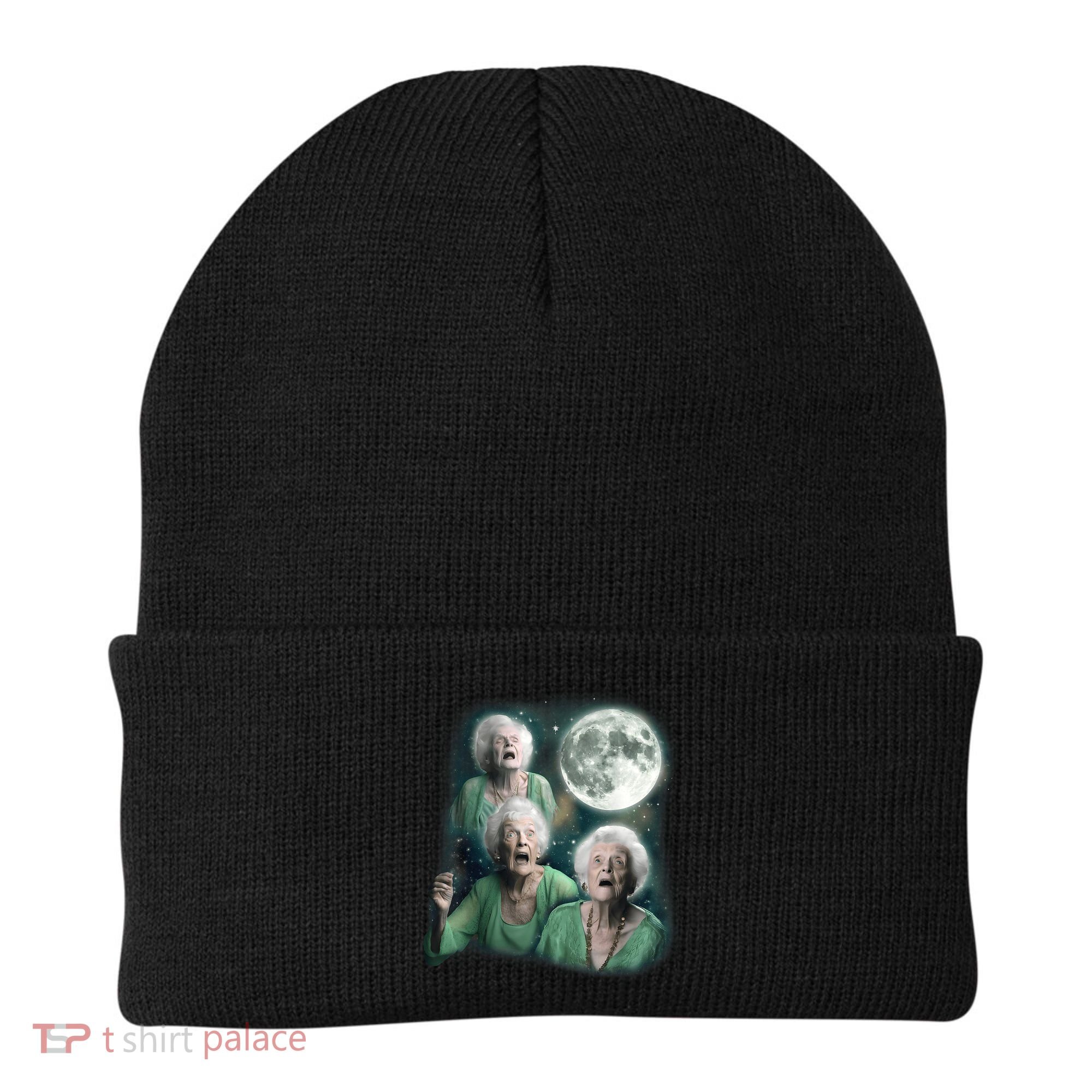 Three Granny Moon 3 Old Ladys Howling Weird Cursed Meme Beanie