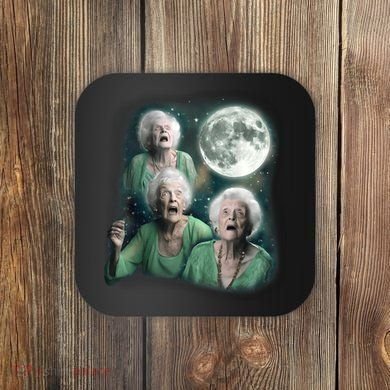 Three Granny Moon 3 Old Ladys Howling Weird Cursed Meme Coaster
