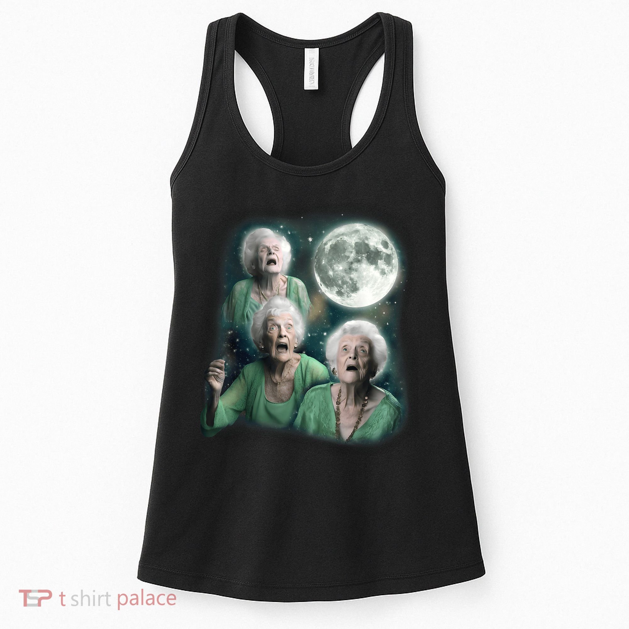 Three Granny Moon 3 Old Ladys Howling Weird Cursed Meme Women's Tank Top