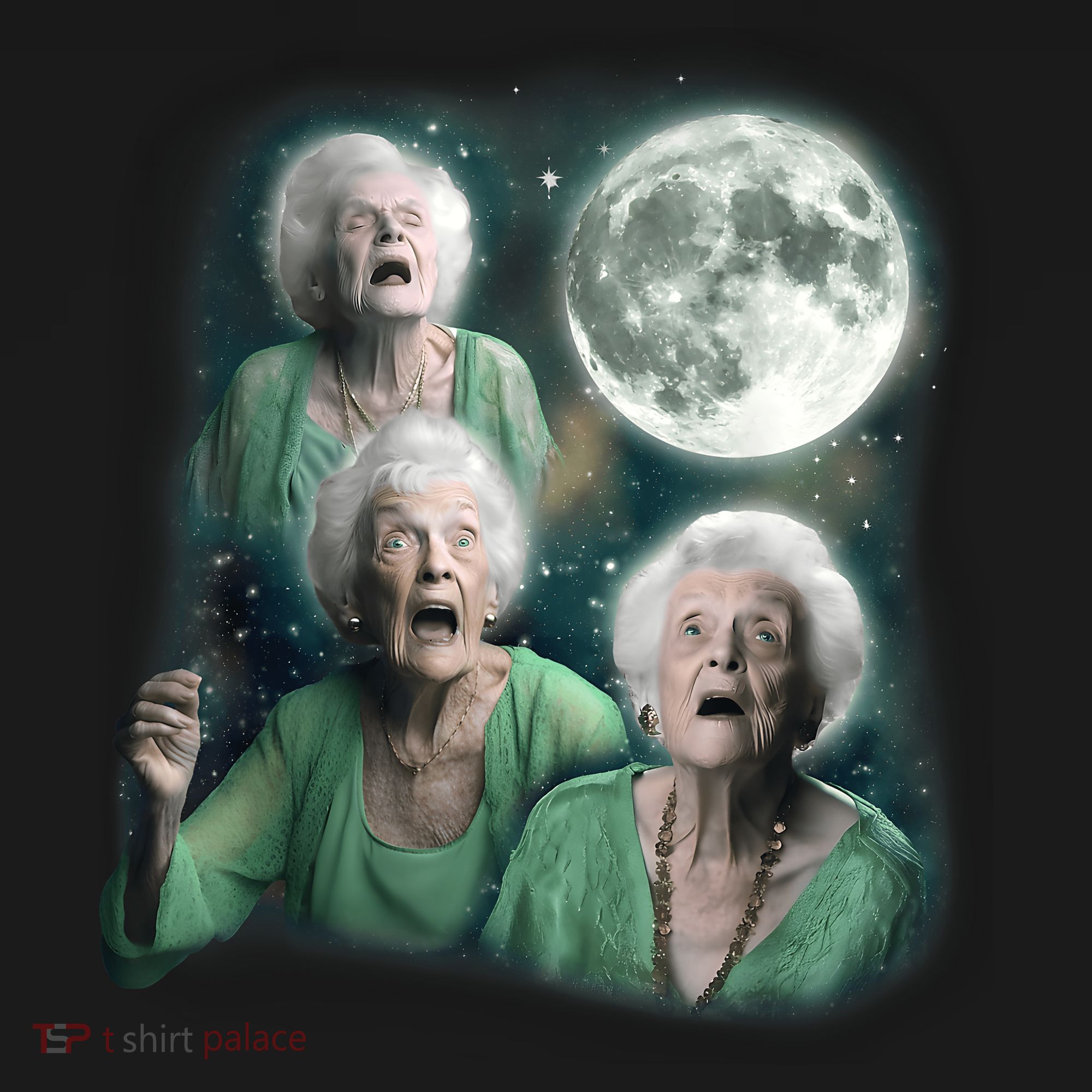 Three Granny Moon 3 Old Ladys Howling Weird Cursed Meme Women's Tank Top