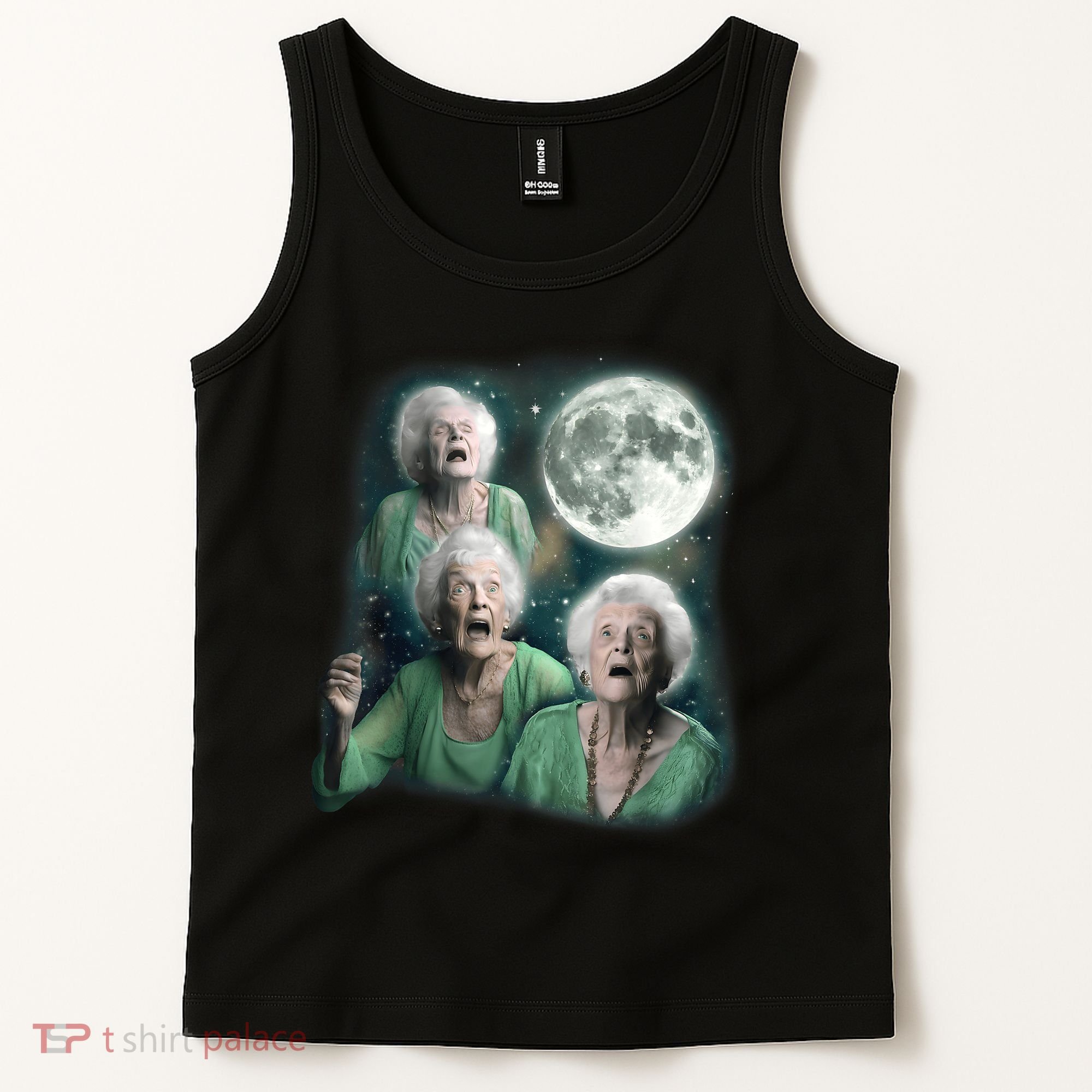 Three Granny Moon 3 Old Ladys Howling Weird Cursed Meme Tank Top