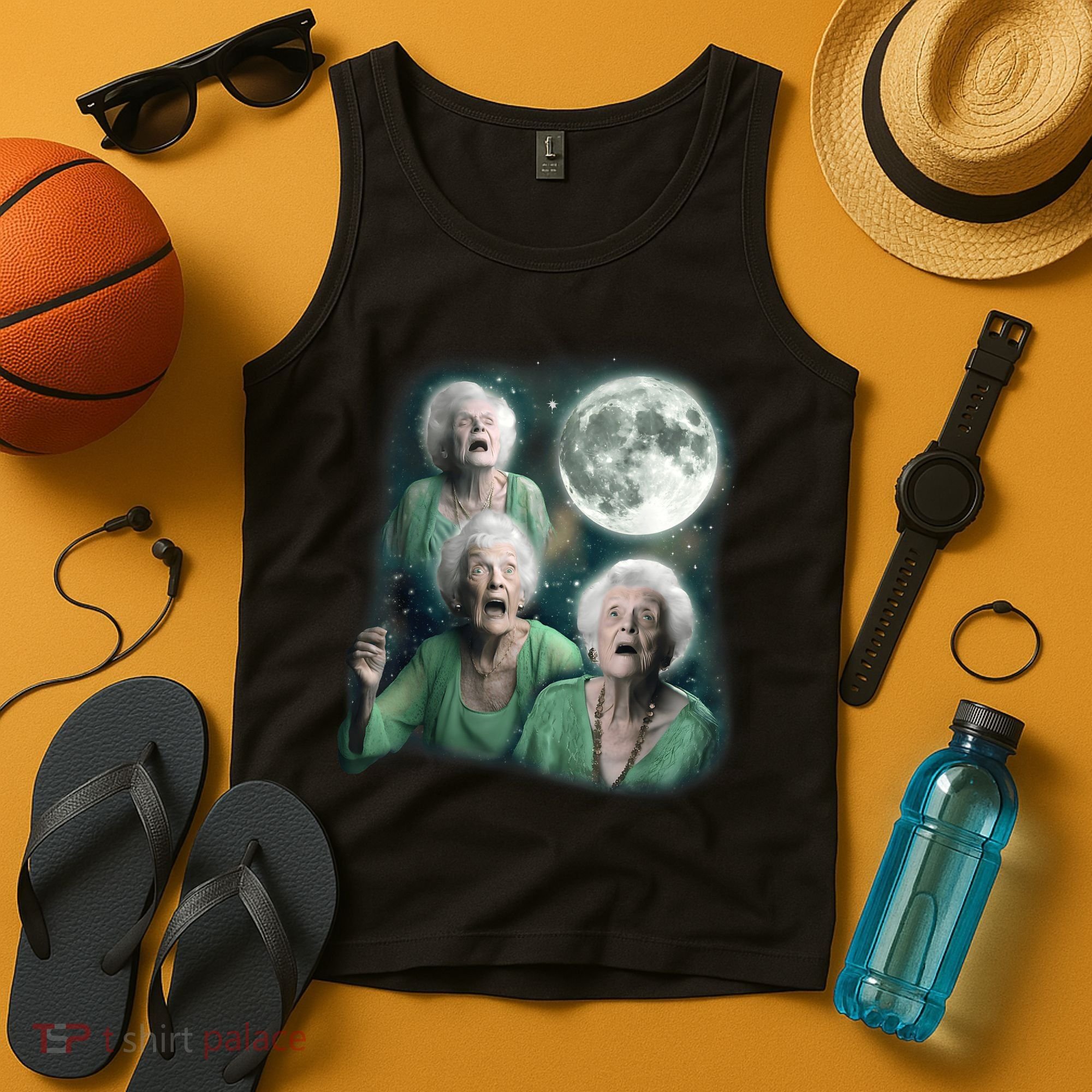 Three Granny Moon 3 Old Ladys Howling Weird Cursed Meme Tank Top
