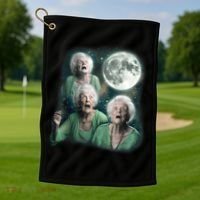 Three Granny Moon 3 Old Ladys Howling Weird Cursed Meme Golf Towel thumb 1
