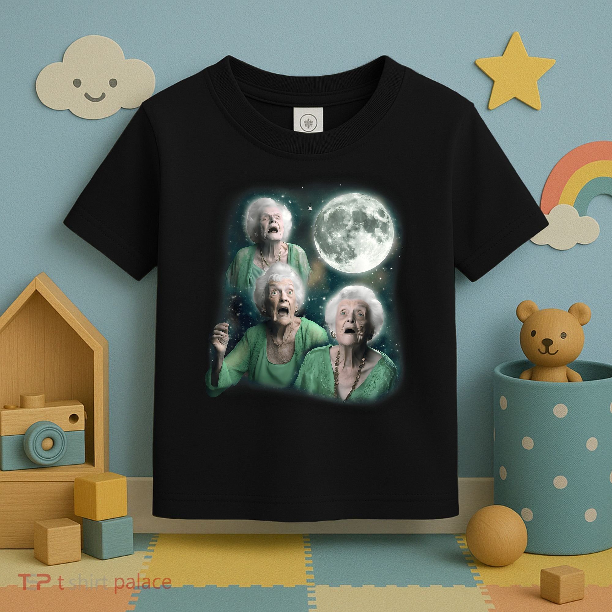 Three Granny Moon 3 Old Ladys Howling Weird Cursed Meme Toddler T-Shirt