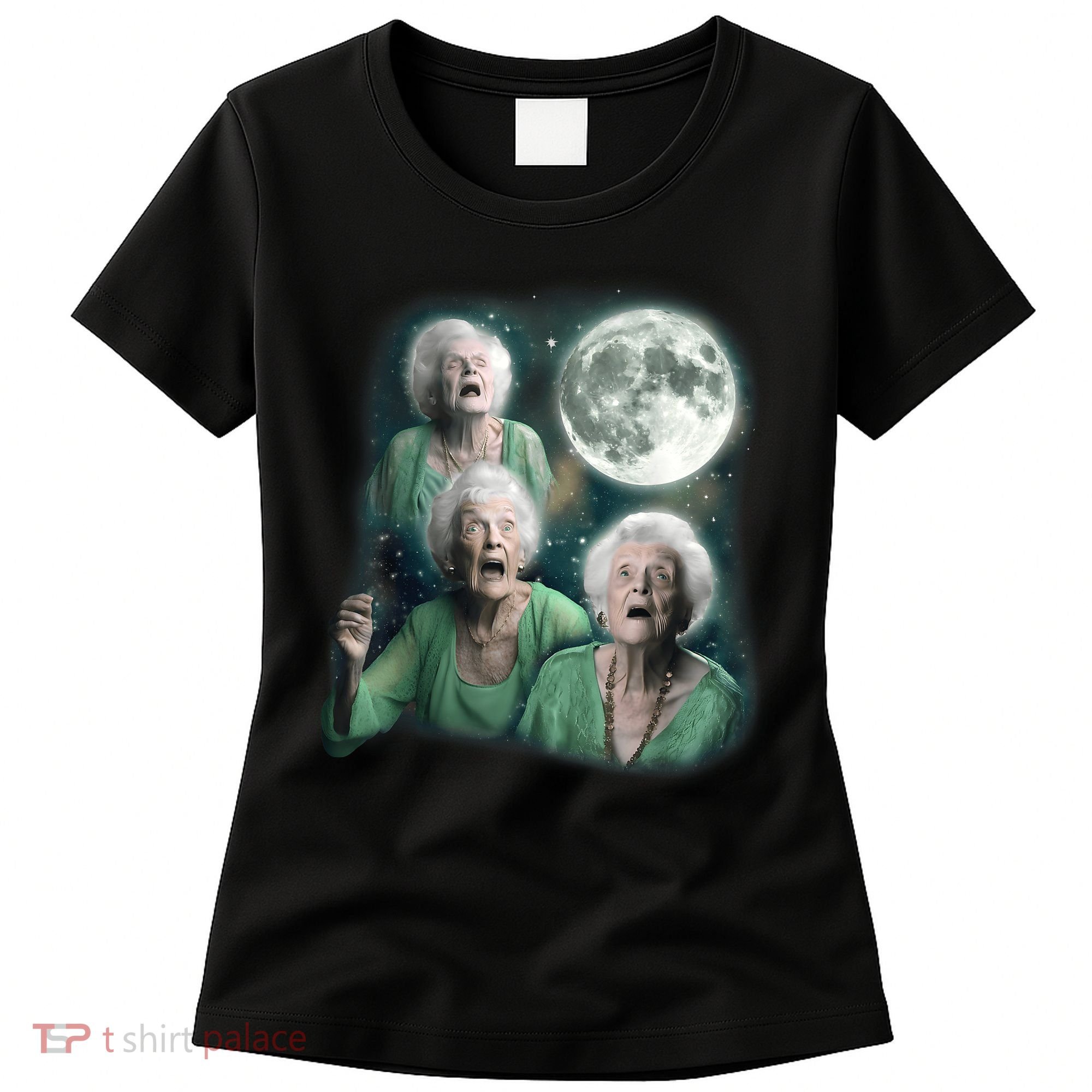 Three Granny Moon 3 Old Ladys Howling Weird Cursed Meme Women's T-Shirt