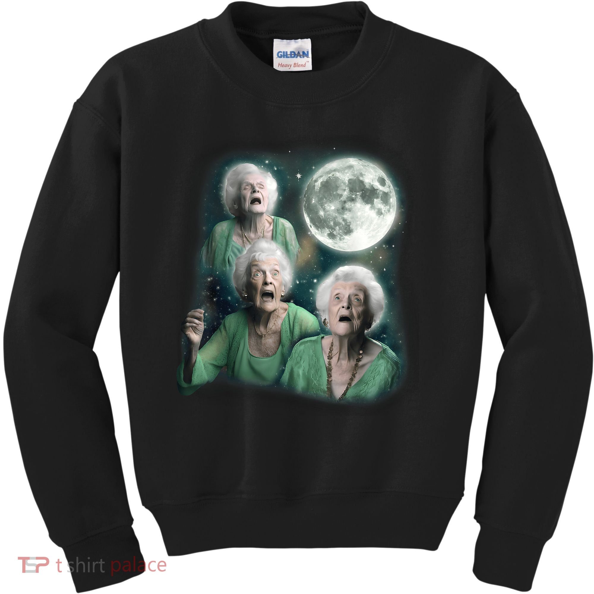 Three Granny Moon 3 Old Ladys Howling Weird Cursed Meme Kids Sweatshirt