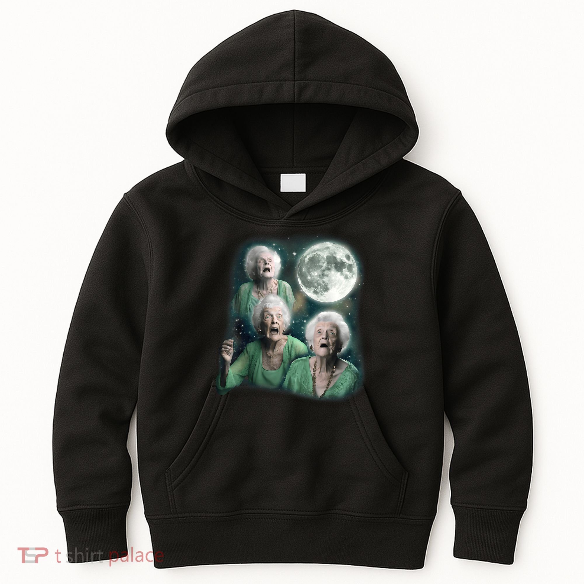 Three Granny Moon 3 Old Ladys Howling Weird Cursed Meme Kids Hoodie