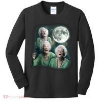 Three Granny Moon 3 Old Ladys Howling Weird Cursed Meme Kids Long Sleeve Shirt thumb 0