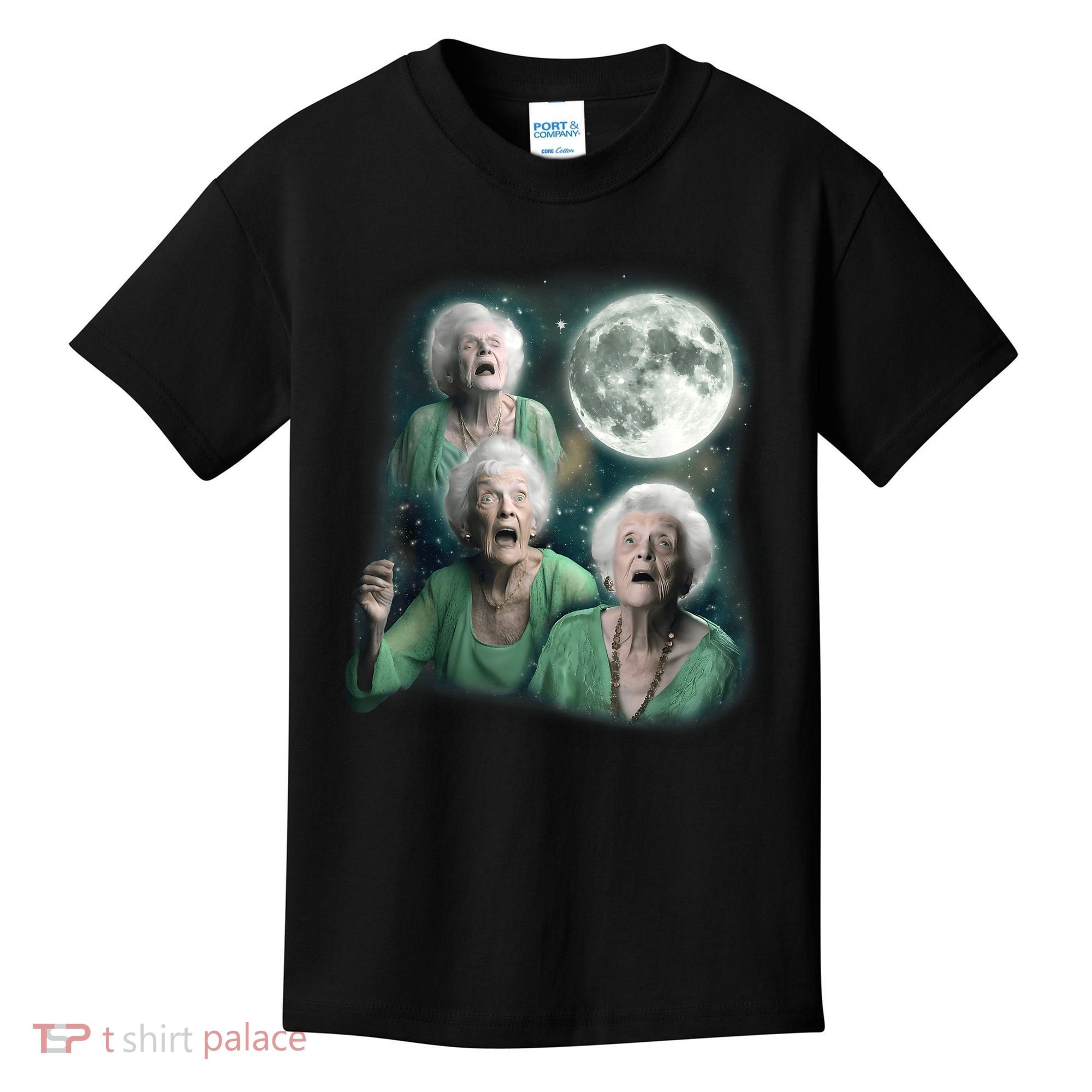 Three Granny Moon 3 Old Ladys Howling Weird Cursed Meme Kids T-Shirt