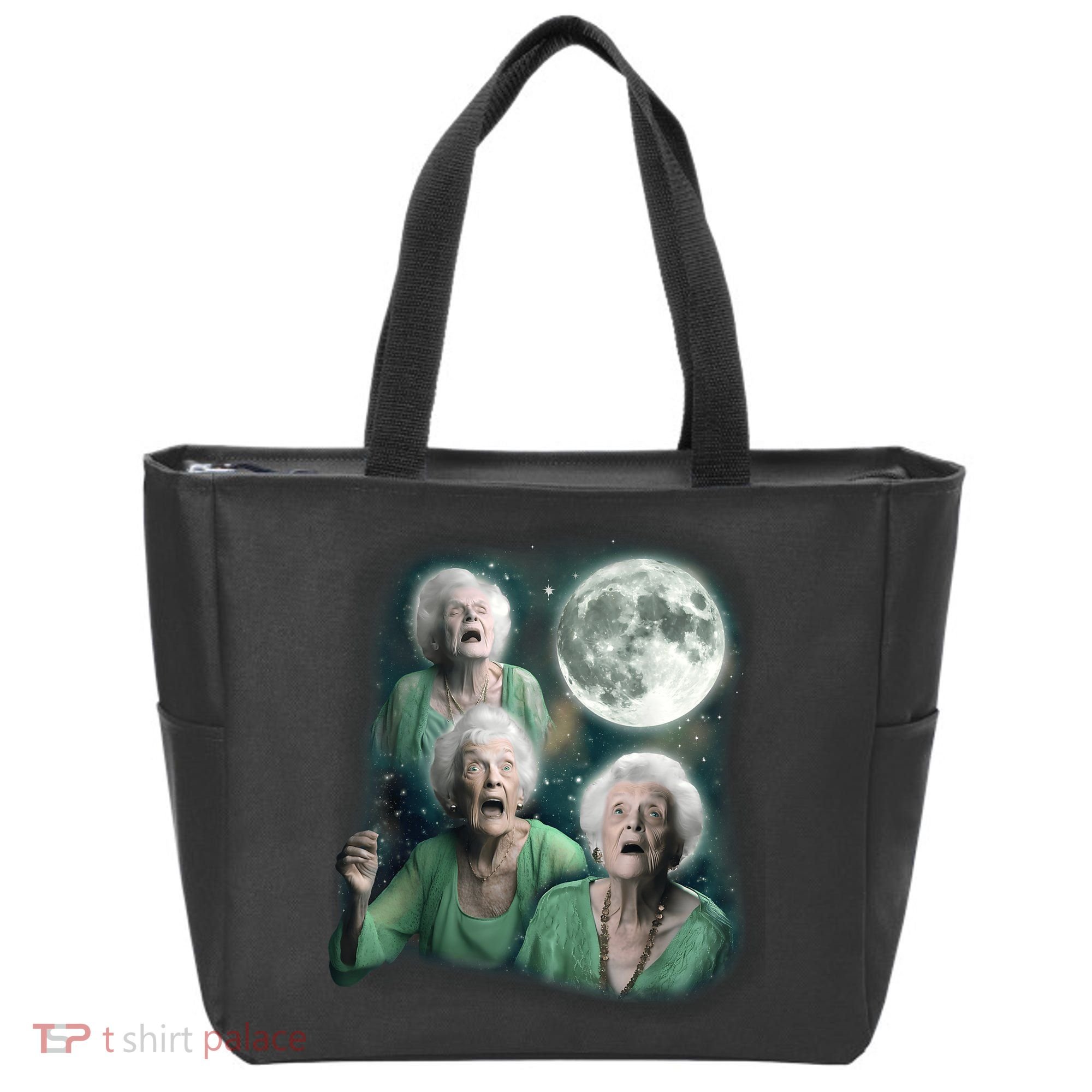 Three Granny Moon 3 Old Ladys Howling Weird Cursed Meme Tote Bag