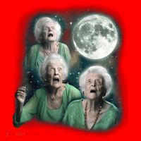 Three Granny Moon 3 Old Ladys Howling Weird Cursed Meme Santa Hat thumb 1