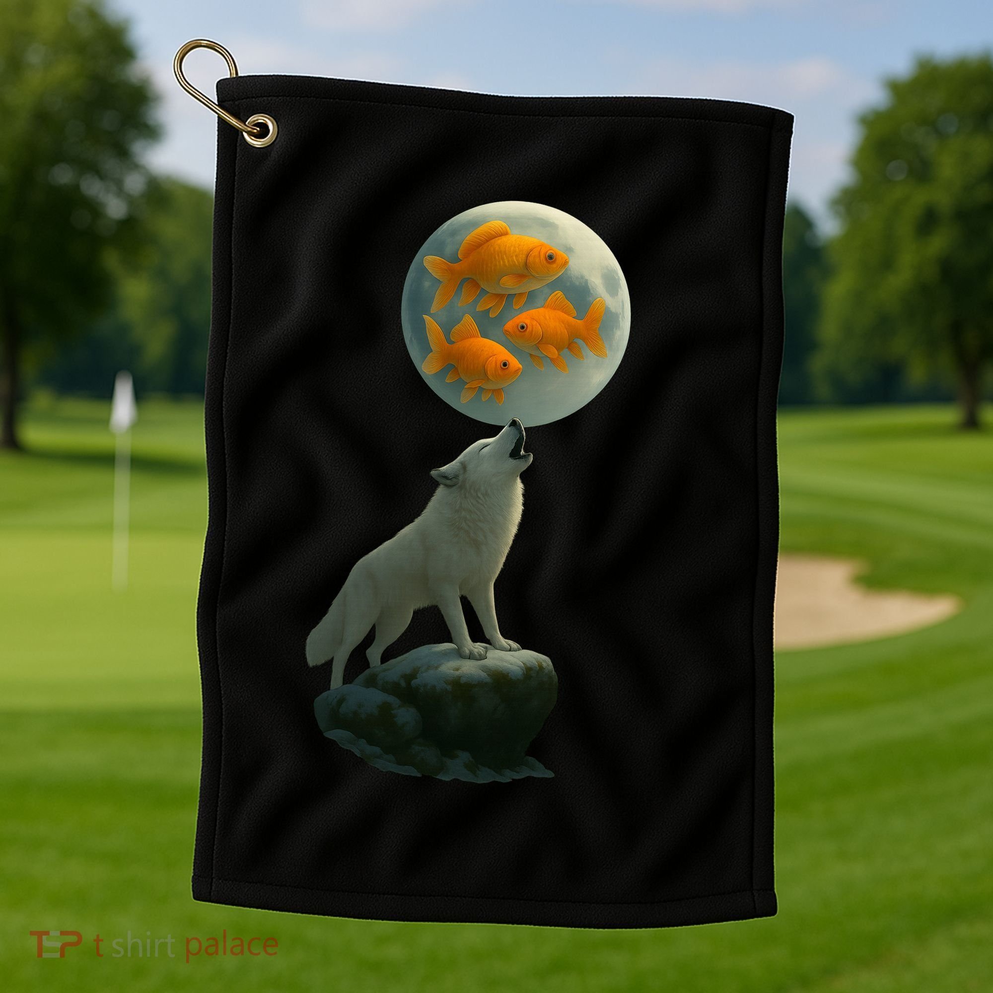Three Goldfish Moon Golf Towel