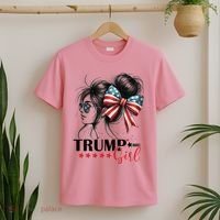 Trump Girl Messy Bun Sunglasses Usa Flag T-Shirt thumb 2