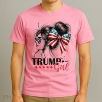 Trump Girl Messy Bun Sunglasses Usa Flag T-Shirt thumb 3