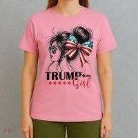 Trump Girl Messy Bun Sunglasses Usa Flag T-Shirt thumb 4