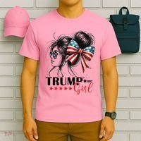 Trump Girl Messy Bun Sunglasses Usa Flag T-Shirt thumb 6