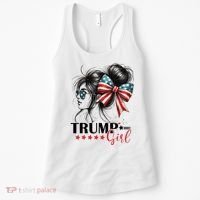Trump Girl Messy Bun Sunglasses Usa Flag Women's Tank Top thumb 0