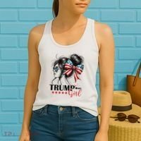 Trump Girl Messy Bun Sunglasses Usa Flag Women's Tank Top thumb 2