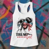 Trump Girl Messy Bun Sunglasses Usa Flag Women's Tank Top thumb 3