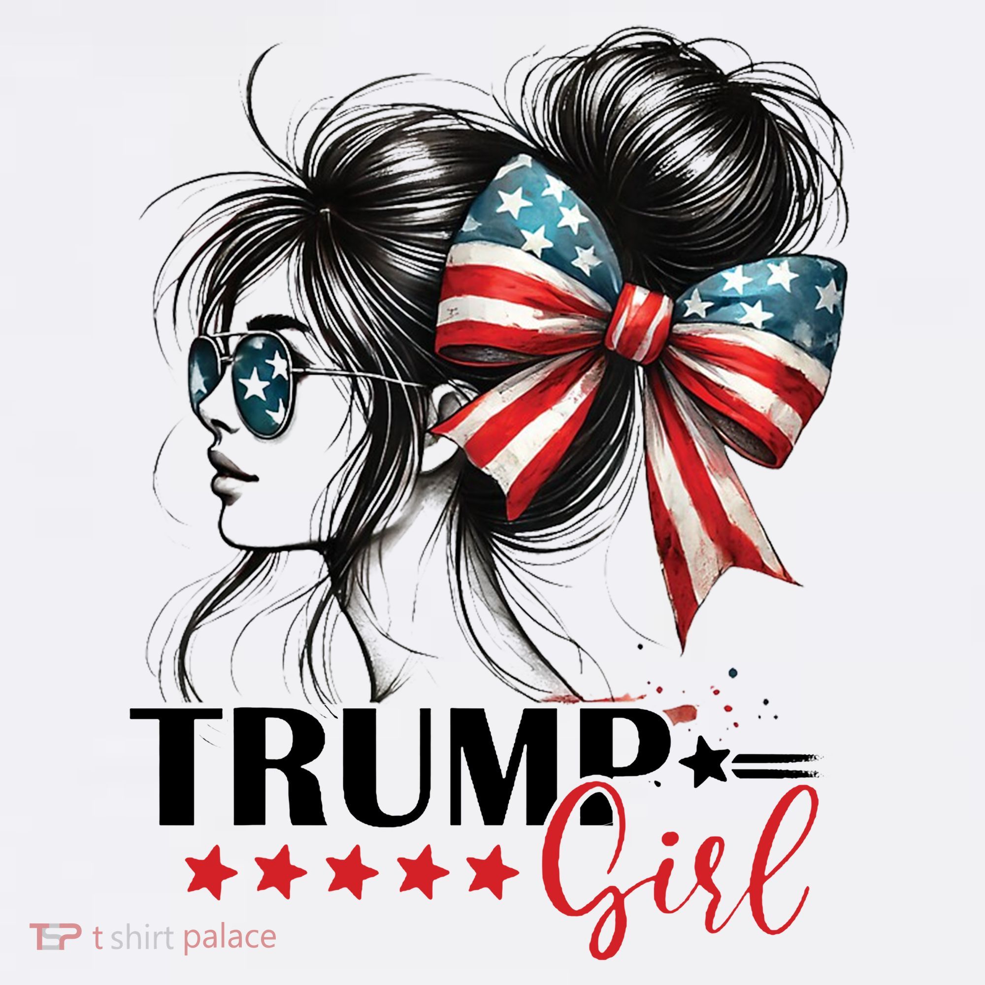 Trump Girl Messy Bun Sunglasses Usa Flag Women's Tank Top