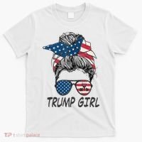 Trump Girl Messy Bun American Flag Women T-Shirt thumb 0