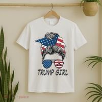 Trump Girl Messy Bun American Flag Women T-Shirt thumb 2