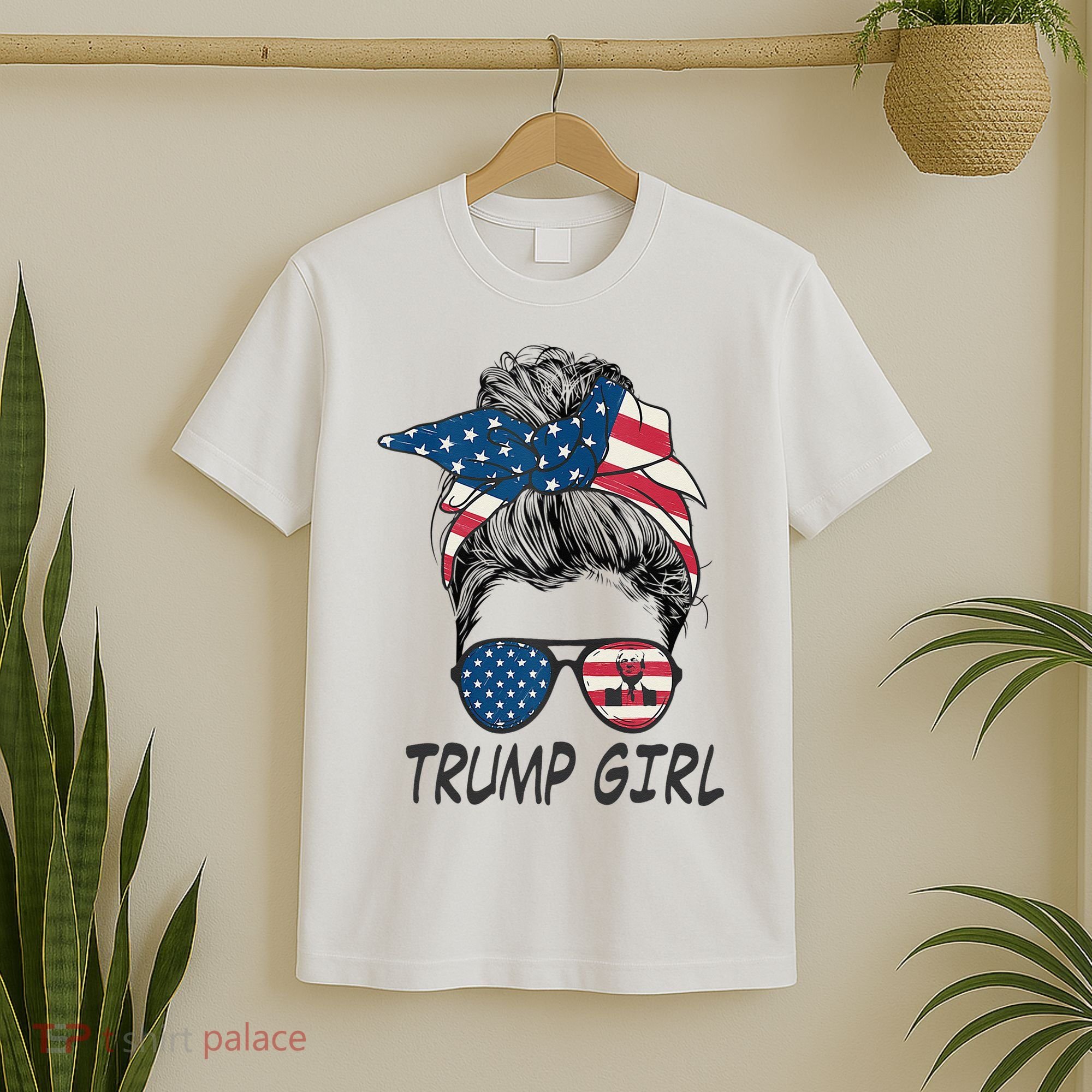 Trump Girl Messy Bun American Flag Women T-Shirt