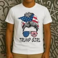 Trump Girl Messy Bun American Flag Women T-Shirt thumb 3