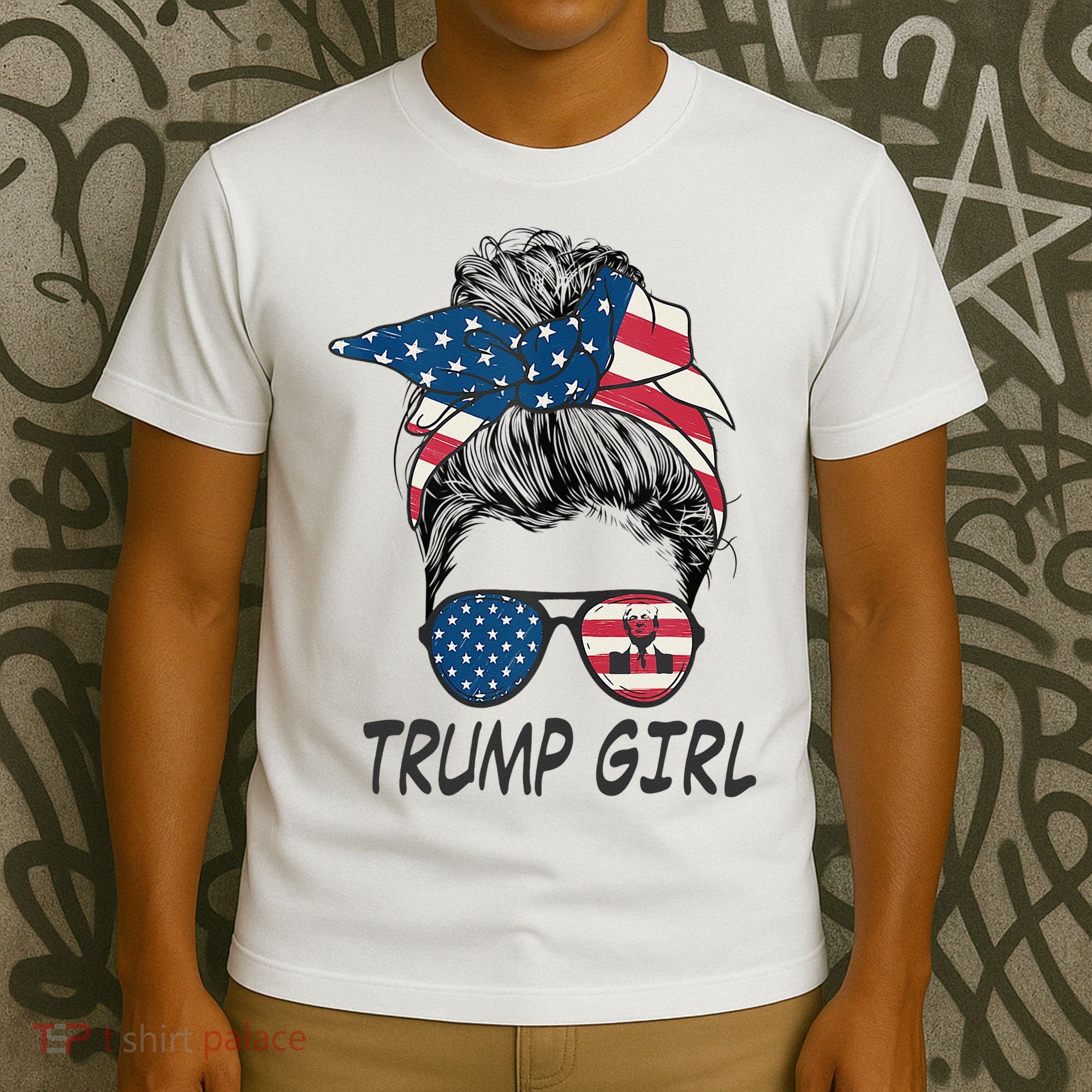 Trump Girl Messy Bun American Flag Women T-Shirt
