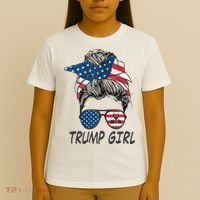 Trump Girl Messy Bun American Flag Women T-Shirt thumb 4