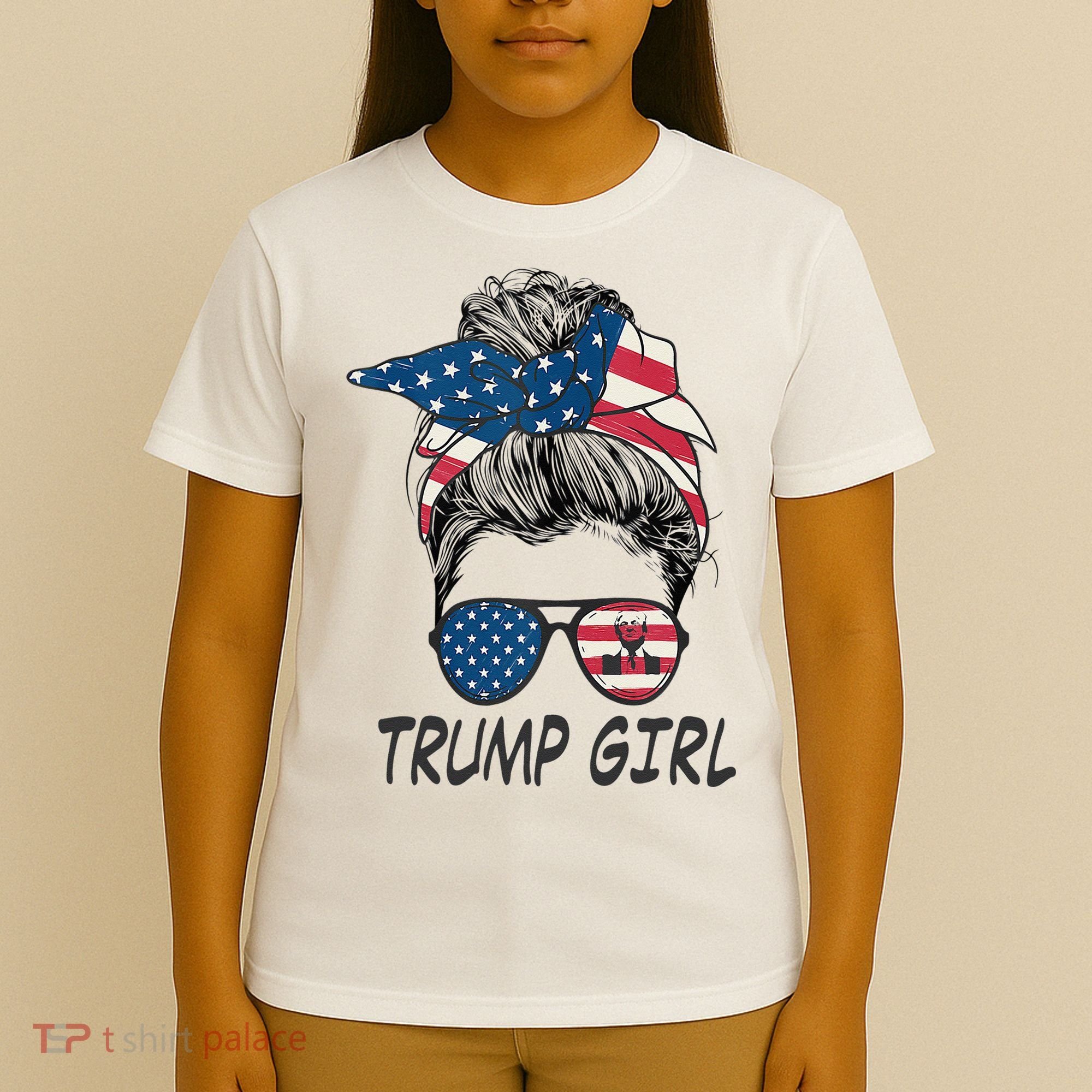 Trump Girl Messy Bun American Flag Women T-Shirt