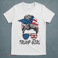 Trump Girl Messy Bun American Flag Women T-Shirt thumb 5