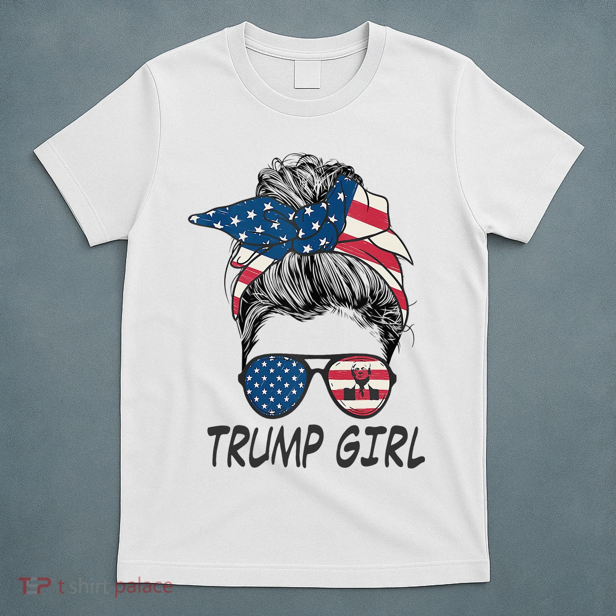 Trump Girl Messy Bun American Flag Women T-Shirt