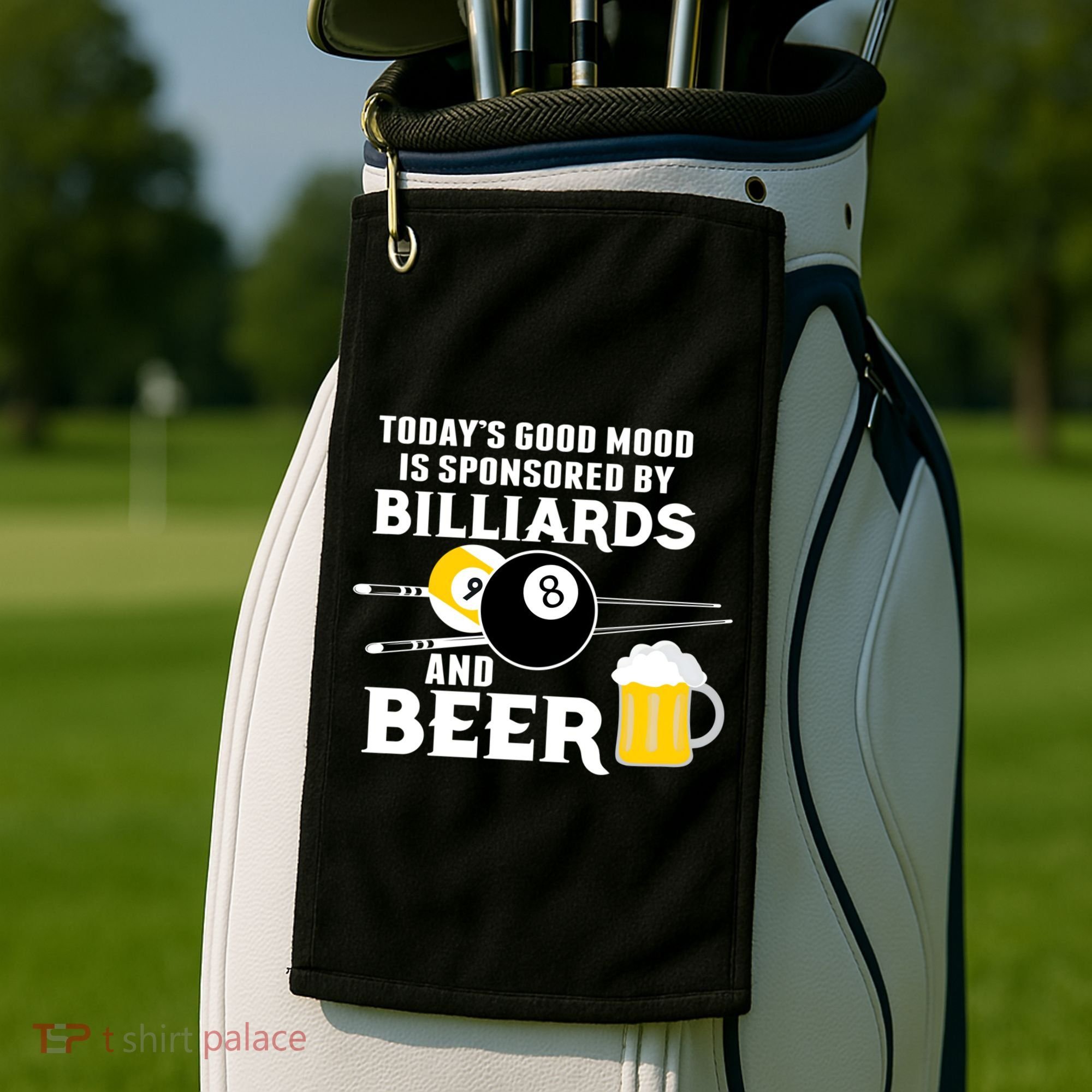 Today's Good Mood Sponsored By Billiards And Beer Gift For Father's Day Golf Towel