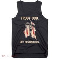 Trust God Not Government Christian Faith Cross Us Flag Tank Top thumb 0